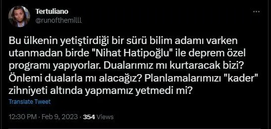 ATV'nin 'Nihat Hatipoğlu ile Deprem Özel' programına tepki yağdı: Planlamalarımızı 'kader' zihniyetiyle yapmamız yetmedi mi?