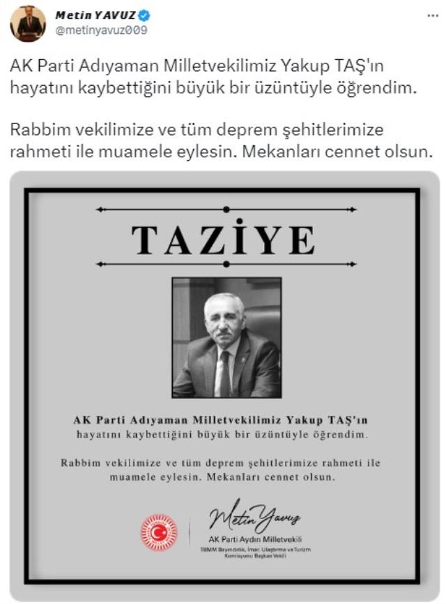 Adıyaman’da enkaz altında kalan AKP Milletvekili Yakup Taş yaşamını yitirdi