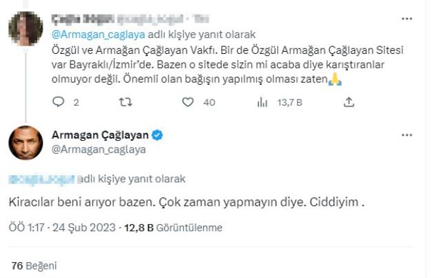 Armağan Çağlayan’dan 1 milyon TL’lik bağış açıklaması
