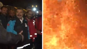 Ateş başında sağlık çalışanlarıyla konuşan Sağlık Bakanı Fahrettin Koca'nın yanında kor patladı