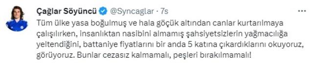 Çağlar Söyüncü depremde fırsatçılık yapanlara ateş püskürdü: “İnsanlıktan nasibini almamış şahsiyetsizlerin…”