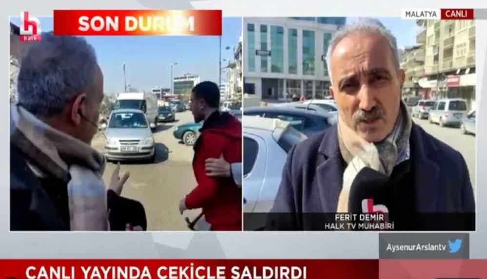 Deprem bölgesindeki Halk TV ekibine canlı yayında çekiçli saldırı: Hükümete bir şey söylemeyeceksiniz