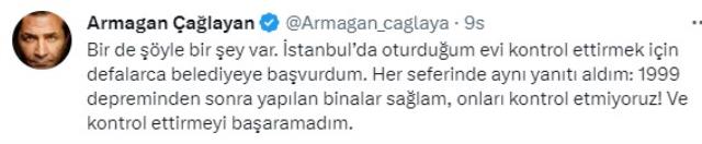 Depremden sonra evini kontrol ettirmek isteyen Armağan Çağlayan’a belediyeden şok yanıt! “Defalarca başvurdum, her seferinde…”