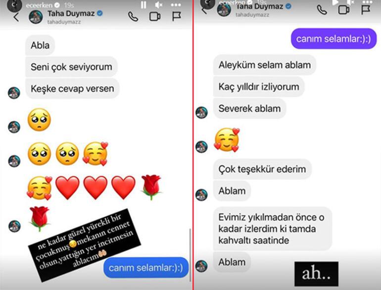 Ece Erken Taha Duymaz’la yazışmalarını paylaştı: “Evimiz yıkılmadan önce…”