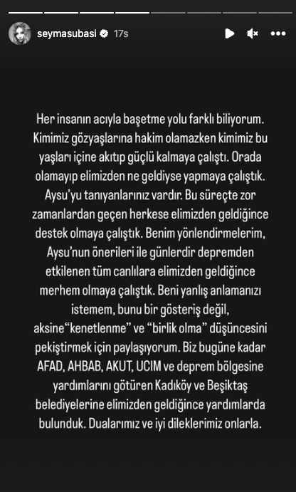 Şeyma Subaşı'ndan depremin ardından tepki çeken 'küvet paylaşımı' hakkında açıklama: Her insanın acıyla baş etme yolu farklı