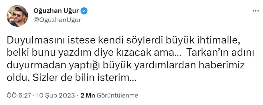 Oğuzhan Uğur’dan Tarkan paylaşımı: Bunu yazdım diye kızacak ama…