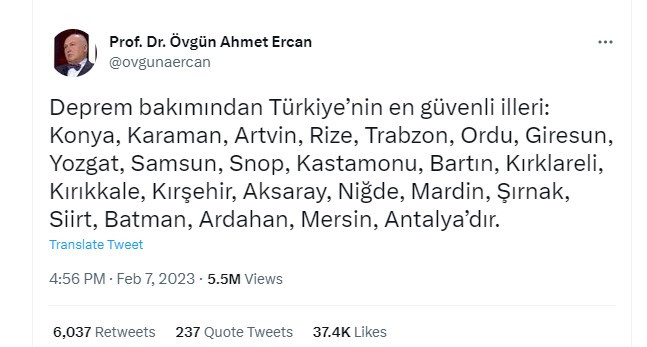 Prof. Dr. Ahmet Ercan depreme karşı en güvenli şehirleri açıkladı