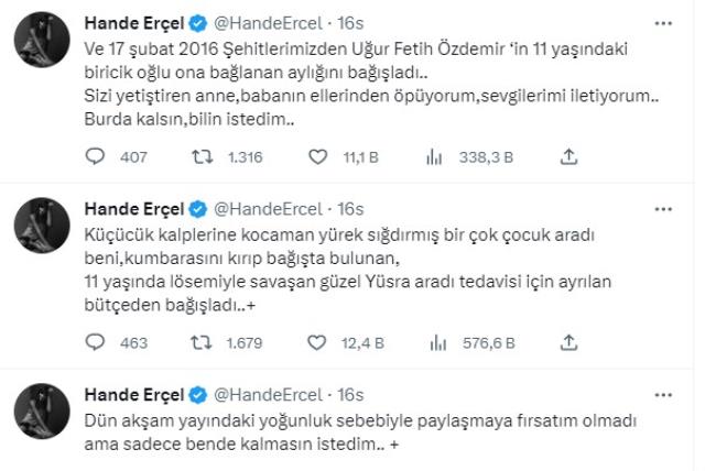 Hande Erçel'den duygulandıran paylaşım! 11 yaşındaki çocukların depremzedeler için yaptığı bağışı açıkladı