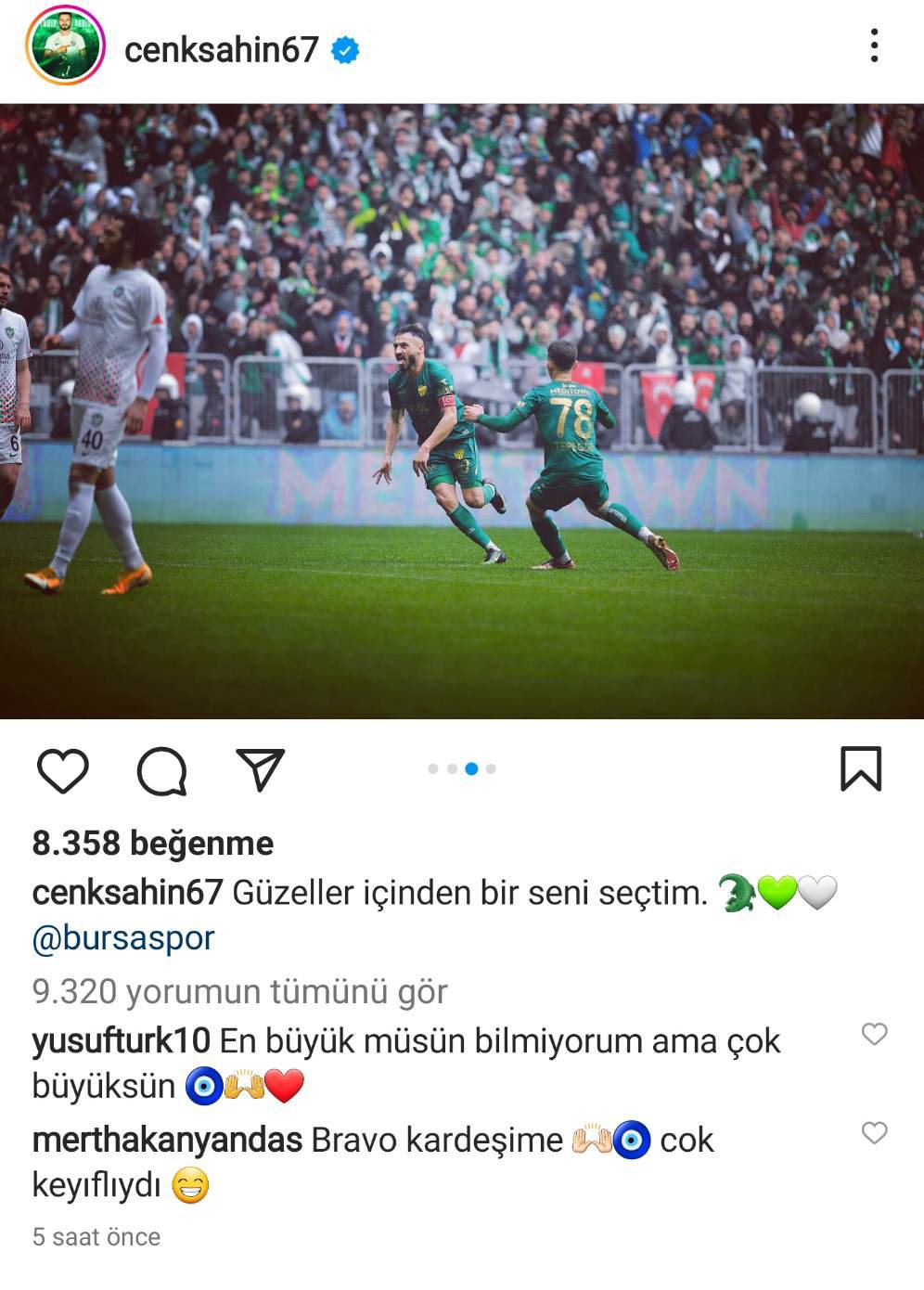 Fenerbahçeli Mert Hakan'dan, Amedspor'a gol atan Cenk Şahin'in paylaşımına dikkat çeken yorum: Bravo kardeşim, çok keyifliydi