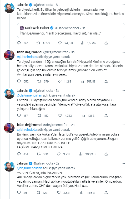 İrfan Değirmenci ve Jahrein arasında ‘Akşener – Kılıçdaroğlu’ kavgası! “Bu ülkenin geleceği sizin mamanızdan ve koltuklarınızdan önemlidir!”