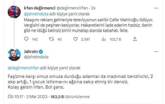 İrfan Değirmenci ve Jahrein arasında ‘Akşener – Kılıçdaroğlu’ kavgası! “Bu ülkenin geleceği sizin mamanızdan ve koltuklarınızdan önemlidir!”