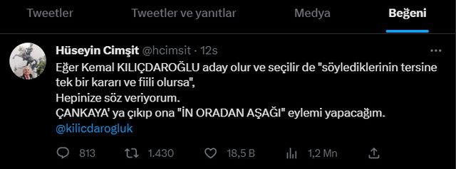 Kılıçdaroğlu’nun adaylıkla ilgili beğendiği tweet dikkat çekti! “İn oradan aşağı!”