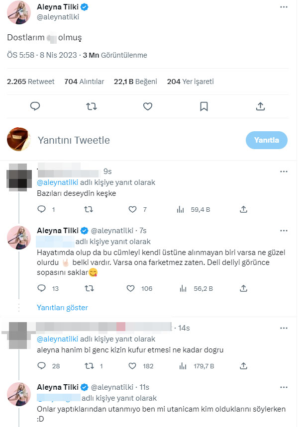 Aleyna Tilki’den ağır küfürlü paylaşım! “Dostlarım o... olmuş”