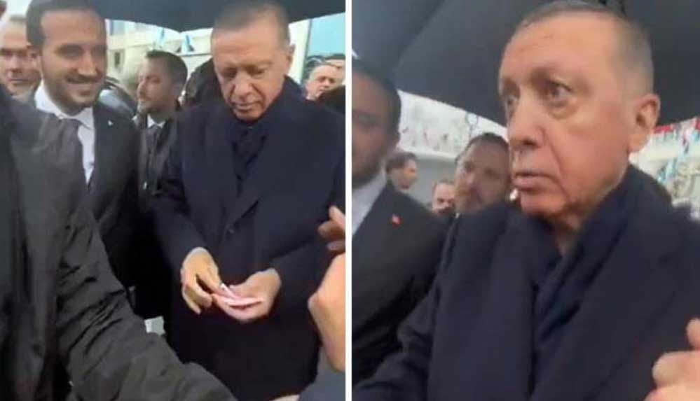 Erdoğan çocuklara para dağıtırken, elindeki paraya uzanan kişiye sinirlendi: Ayıp ya ayıp!