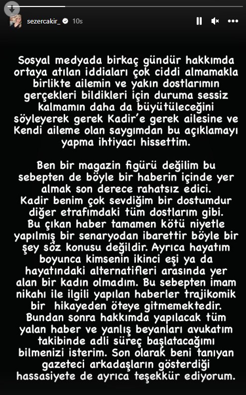 Kadir Doğulu’yla imam nikahı kıydığı iddia edilen Sezer Çakır sessizliğini bozdu 4 Kadir Doğulu’yla imam nikahı kıydığı iddia edilen Sezer Çakır sessizliğini bozdu
