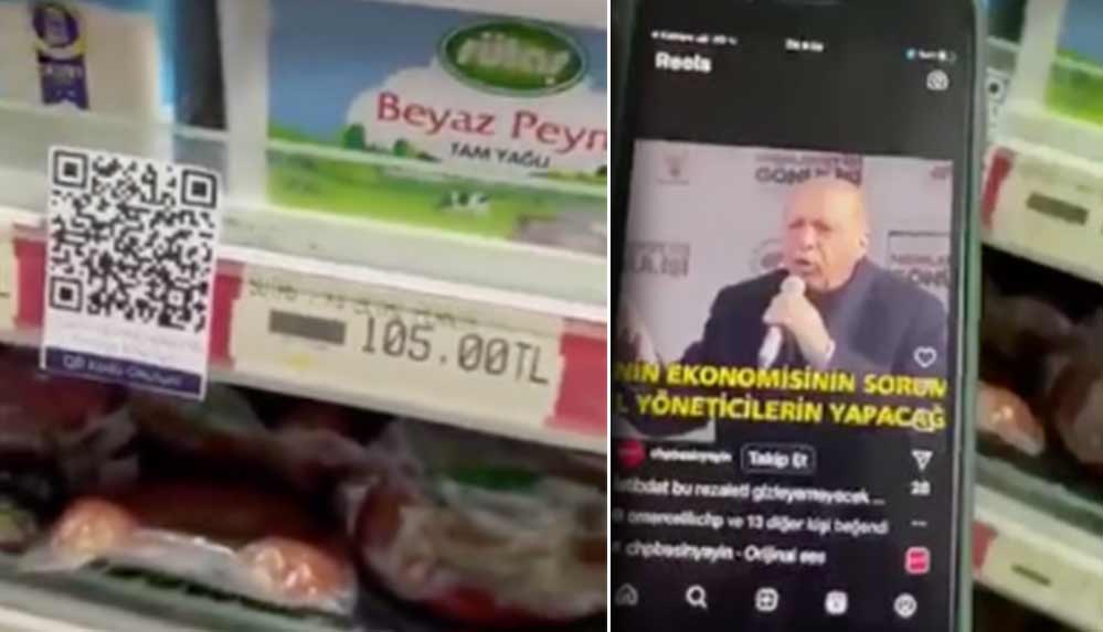 Market raflarında QR kodlu Erdoğan videosu: Türkiye'nin ekonomisinin sorumlusu benim ben