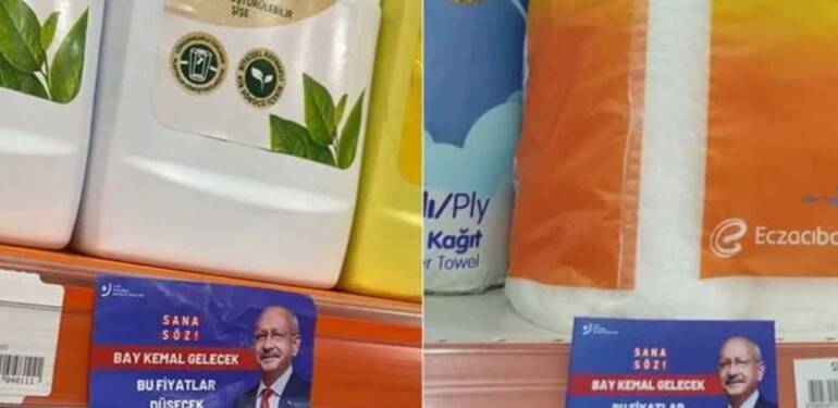 Market raflarında şimdi de Kılıçdaroğlu etiketleri: Sana söz, bu fiyatlar düşecek