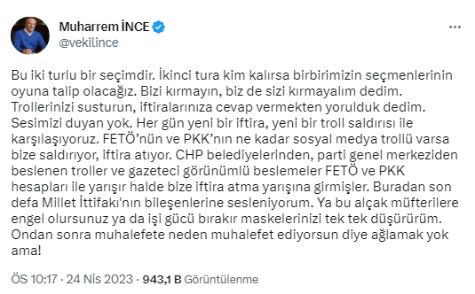 Muharrem İnce’den Millet İttifakı’na rest: Ya engel olun ya da maskelerinizi tek tek düşürürüm!