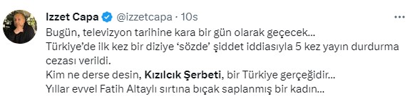 Kızılcık Şerbeti dizisi apar topar yayından kaldırıldı, ünlü isimlerden tepki gecikmedi: Bugün, televizyon tarihine kara bir gün olarak geçecek