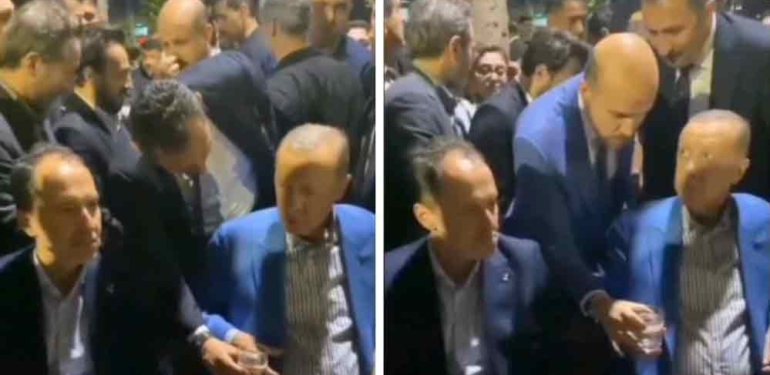 Başkasının-getirdiği-suyu-almayan-Erdoğan,-oğlu-Bilal-Erdoğan-uzatınca-içti