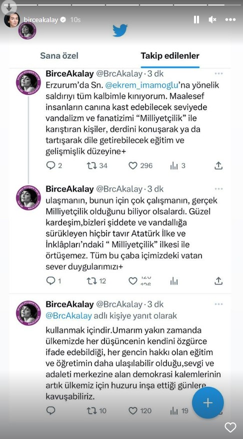Birce Akalay Erzurum’da İmamoğlu’na yapılan saldırı sonrası paylaştı: Sizi çok seviyoruz Sn. Kemal Kılıçdaroğlu