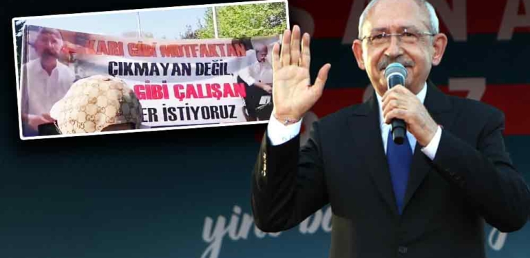 Kılıçdaroğlu’ndan cinsiyetçi ifadelerle kendisini hedef alan ‘mutfak’ pankartına fotoğraflı cevap: Alın şimdi bu fotoğrafı pankartınıza koyun