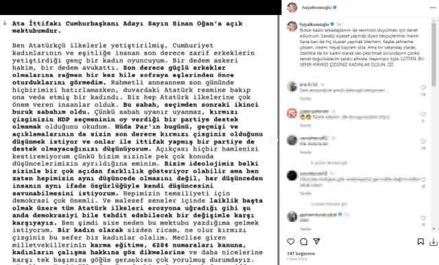 Oyuncu Hayal Köseoğlu’ndan ikinci tur öncesi Sinan Oğan’a açık mektup: “Bir kadın olarak sizden ricam…”