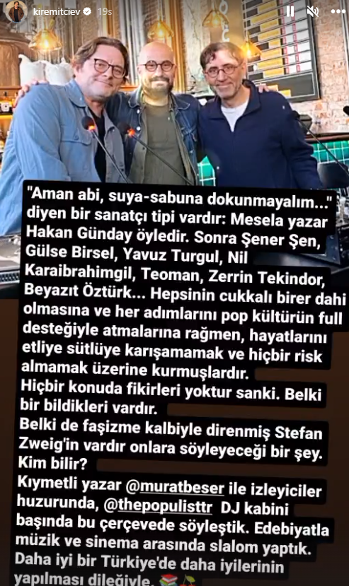 Tuna Kiremitçi seçime sayılı günler kala ‘suskun’ sanatçıları topa tuttu: “Hayatlarını etliye sütlüye karışmamak…” 3 Tuna Kiremitçi seçime sayılı günler kala ‘suskun’ sanatçıları topa tuttu: “Hayatlarını etliye sütlüye karışmamak…”