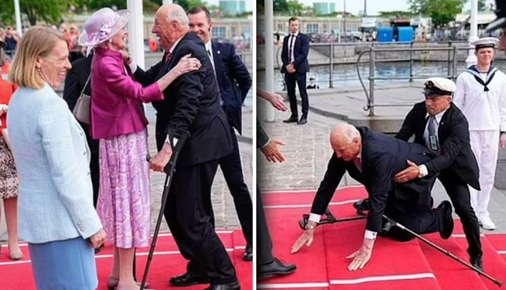 86 yaşındaki Norveç Kralı kırmızı halıda yere kapaklandı