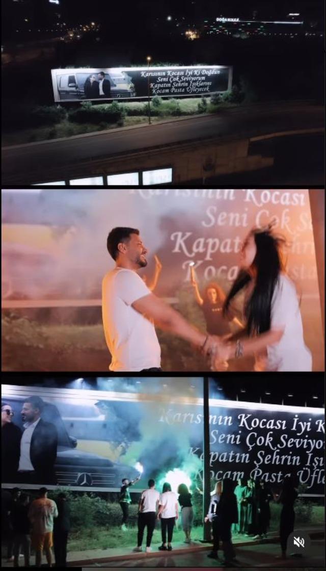 Daha önce ayağını öpmüştü: Dilan Polat kocasının doğum günü için otoyoldaki dev reklam panosunu tuttu