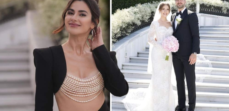 Nesrin Cavadzade’nin dekolteli kıyafeti Eda Ece’nin düğününe damga vurdu