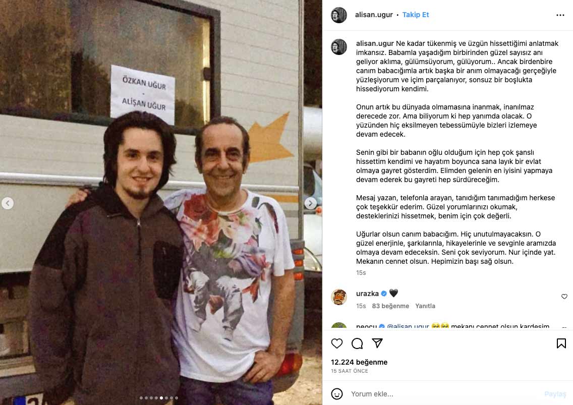 Özkan Uğur’un oğlu Alişan Uğur’dan duygu yüklü paylaşım: Gerçekle yüzleşiyorum içim parçalanıyor