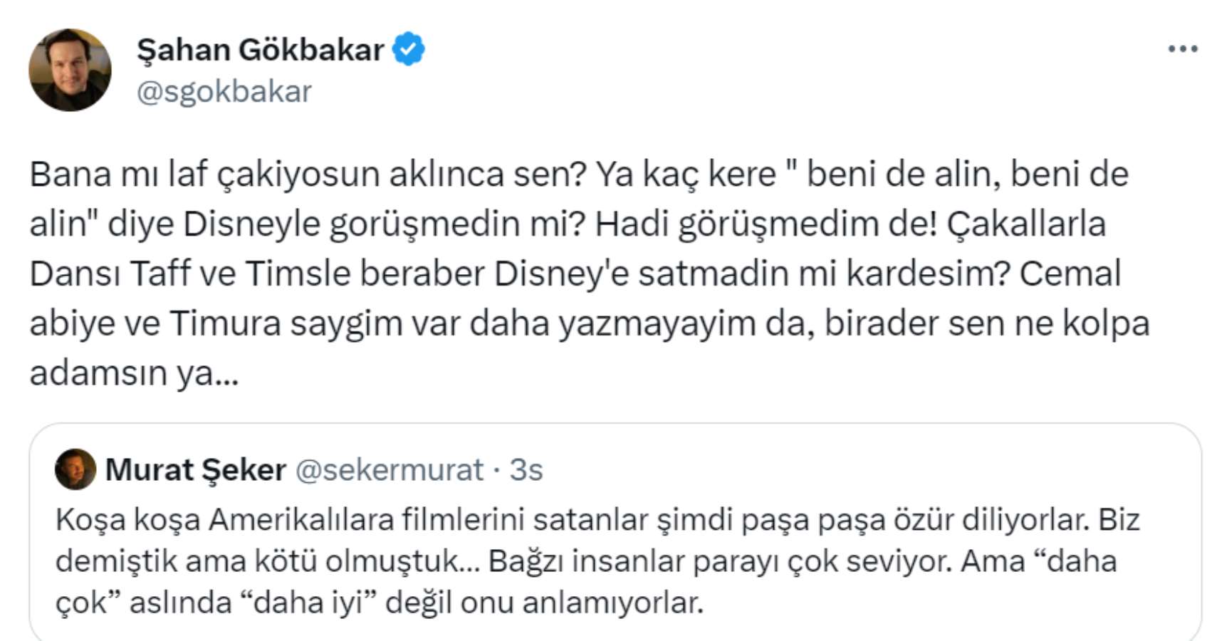 Şahan Gökbakar ve Murat Şeker arasında ‘Disney Plus’ kavgası! “Birader sen ne kolpa adamsın!”