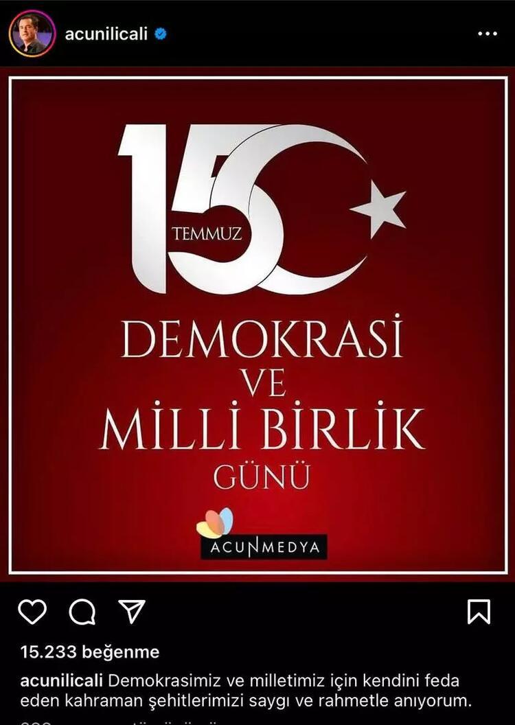 Ünlü isimlerden 15 Temmuz paylaşımları