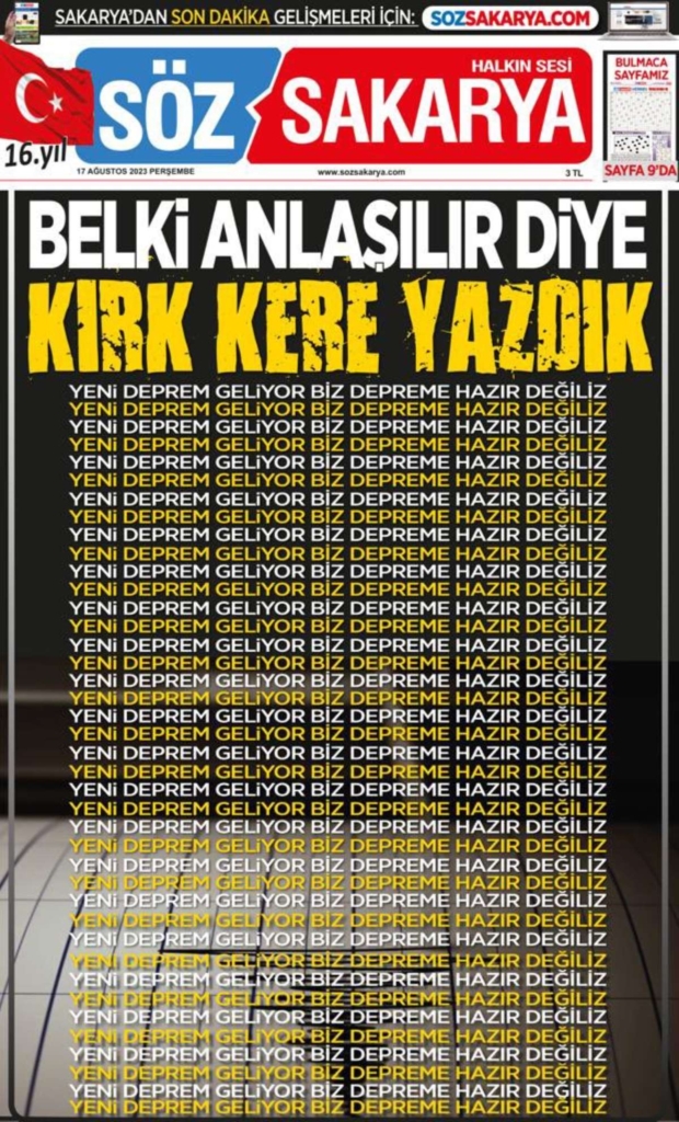 Marmara Depremi'nin yıldönümünde çarpıcı manşet