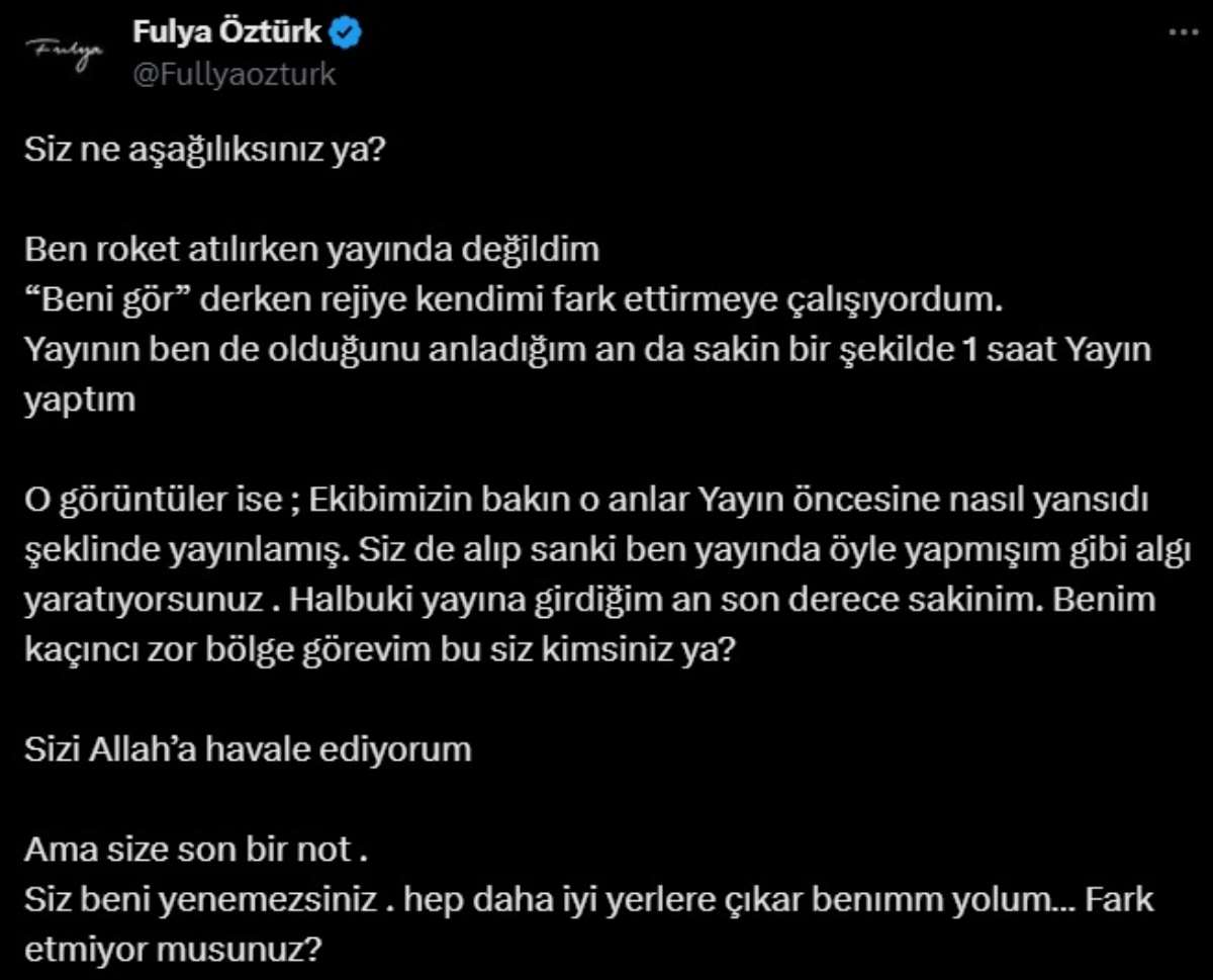 Fulya Öztürk'ten 'şov' eleştirilerine yanıt: 'Siz ne aşağılıksınız ya?'