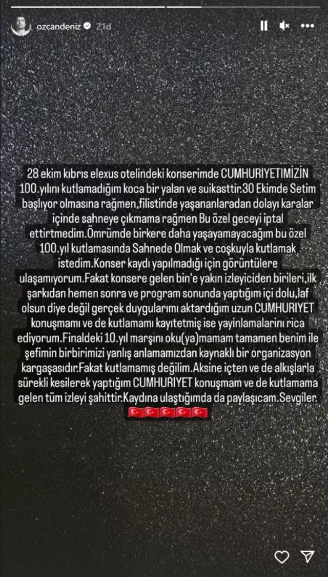 Özcan Deniz'den Cumhuriyetin 100. yılını kutlamadığı için 'yuhalama' ve 'çatal bıçaklarla protesto' iddiası sonrası açıklama geldi