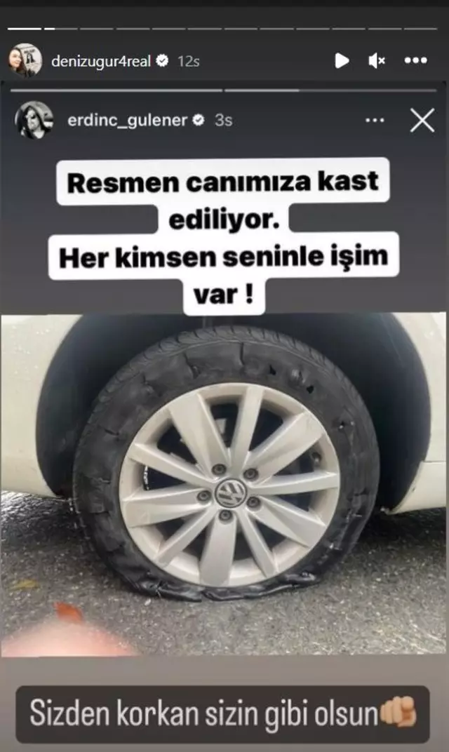 Deniz Uğur tekerleğin halini paylaştı! "Birileri kesmemiş mi?"