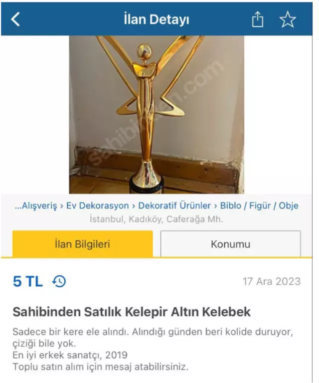 Mabel Matiz Altın Kelebek ödülünü satışa çıkardı, ilanı görenler şoke oldu! Sahibinden, kelepir...
