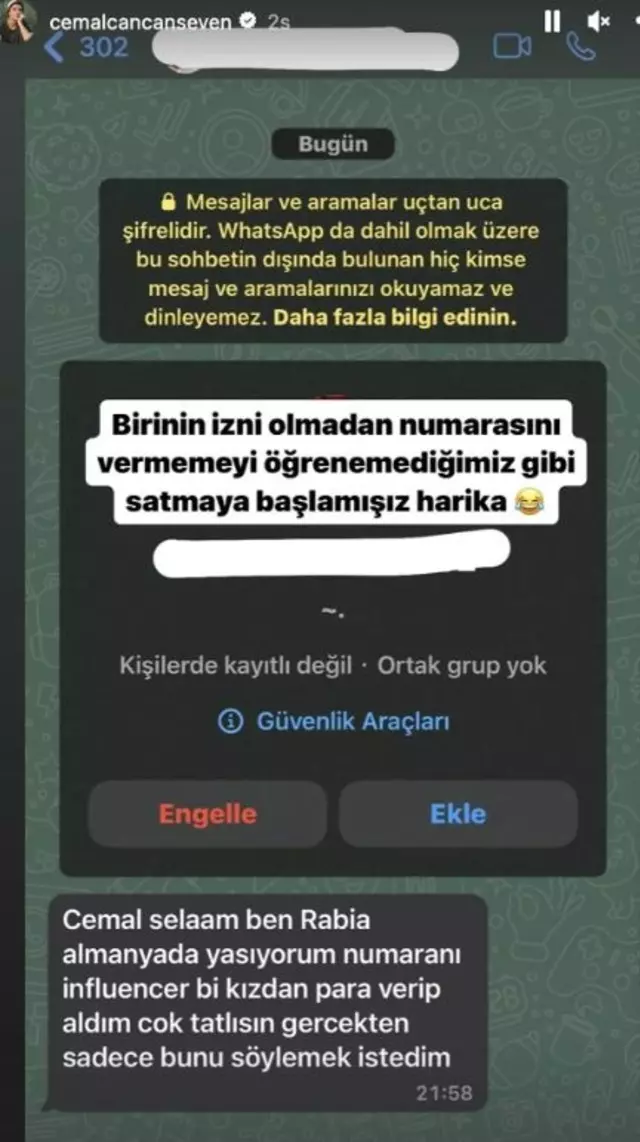 Cemal Can Canseven'i şoke eden mesaj! Bir influencer izinsiz öyle bir şey yaptı ki...