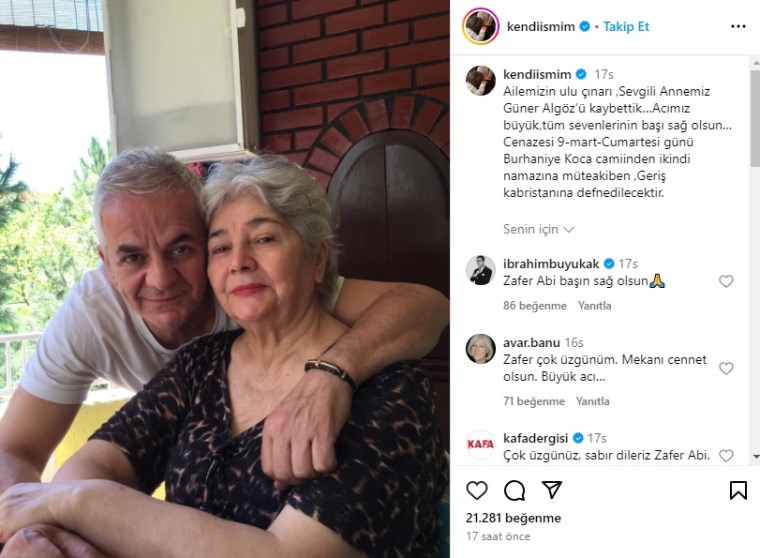 Zafer Algöz'ün acı günü: Annesi Güner Algöz hayatını kaybetti