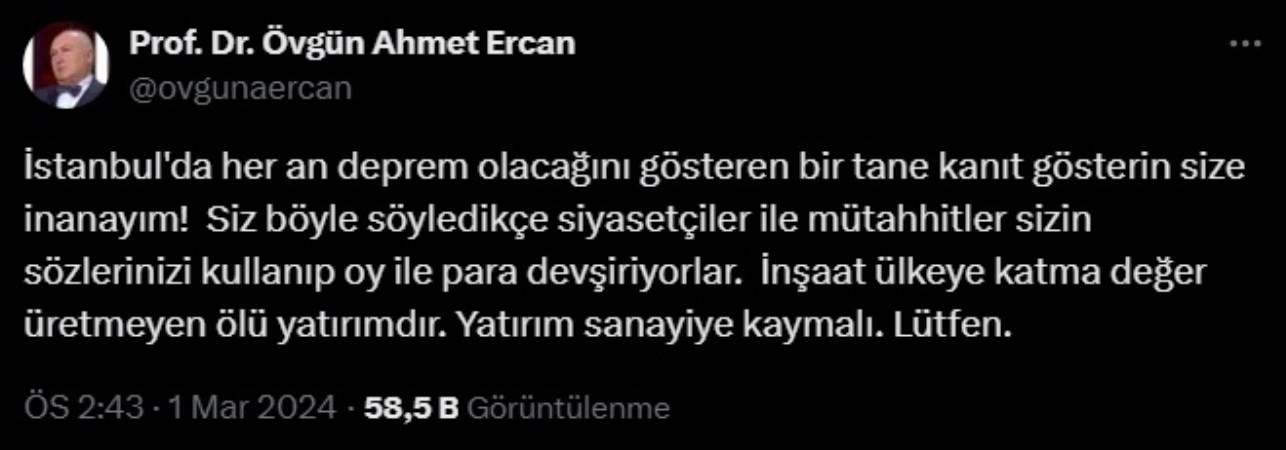 Ahmet Ercan'dan Naci Görür'e 'İstanbul depremi' eleştirisi: 'Bir tane kanıt gösterin...'